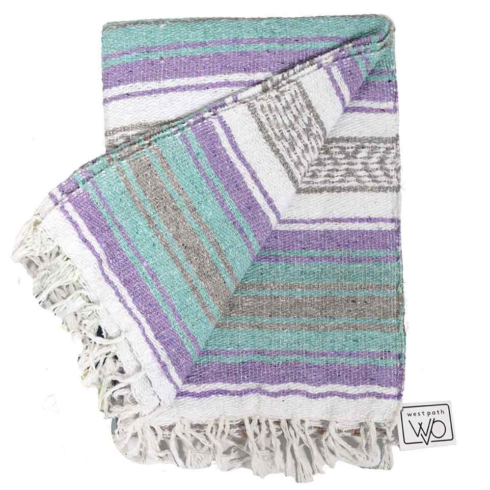 Seafoam Green & Pastel Purple Mexican Falsa Blanket from West Path