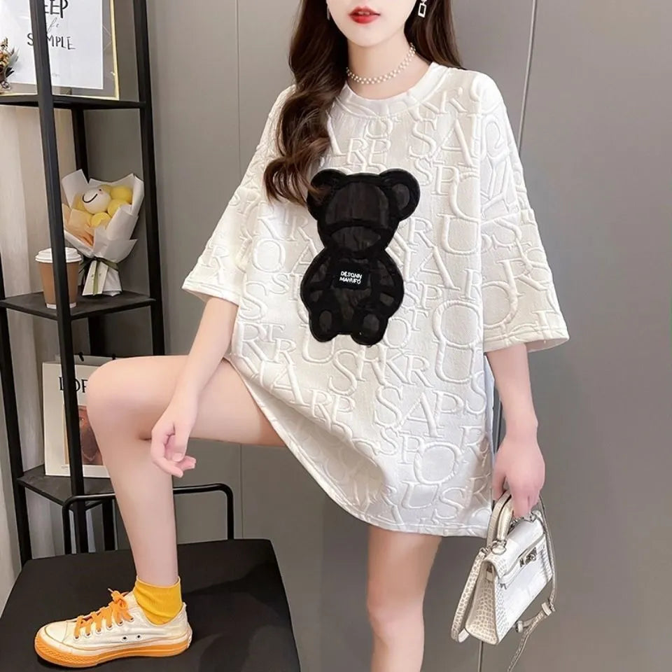 Harajuku Bear Jacquard T-shirt - Plus Size Loose Summer Tee From Kawaii Stop