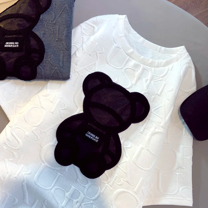 Harajuku Bear Jacquard T-shirt - Plus Size Loose Summer Tee From Kawaii Stop