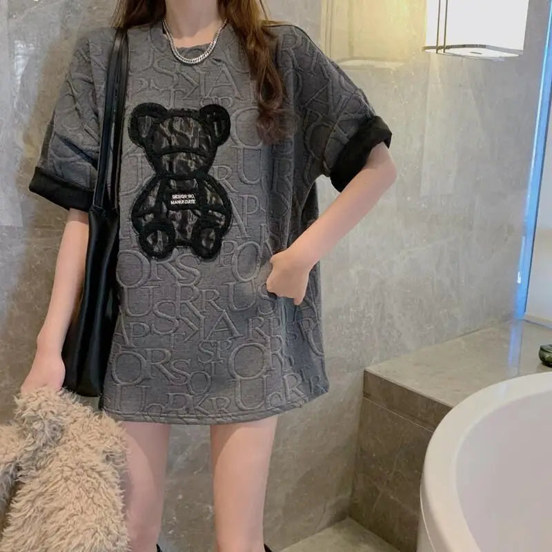 Harajuku Bear Jacquard T-shirt - Plus Size Loose Summer Tee From Kawaii Stop