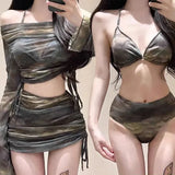 Dark Tie-Dye Off Shoulder Bikini Set – Harajuku Drawstring Mini Skirt from Kawaii Stop