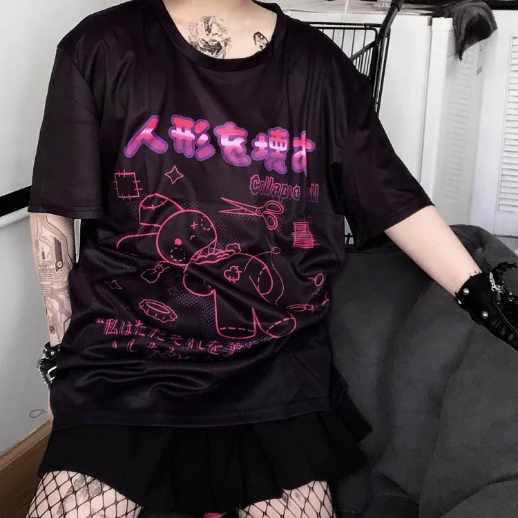 Harajuku Hopper Tee – Cyberpunk Bunny Graphic Crop Top From Kawaii Stop