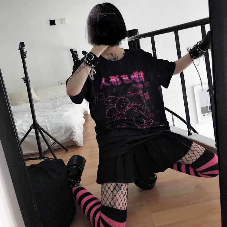 Harajuku Hopper Tee – Cyberpunk Bunny Graphic Crop Top From Kawaii Stop