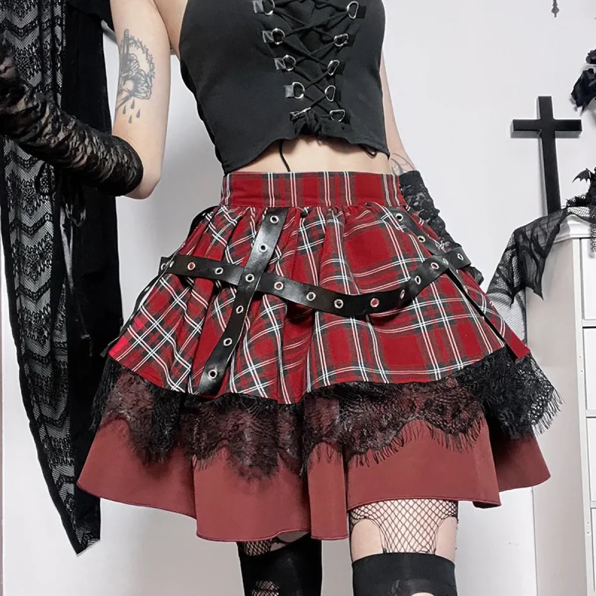 Harajuku Plaid Pleated Skirt - Y2K Mini Cake Skirt from Kawaii Stop