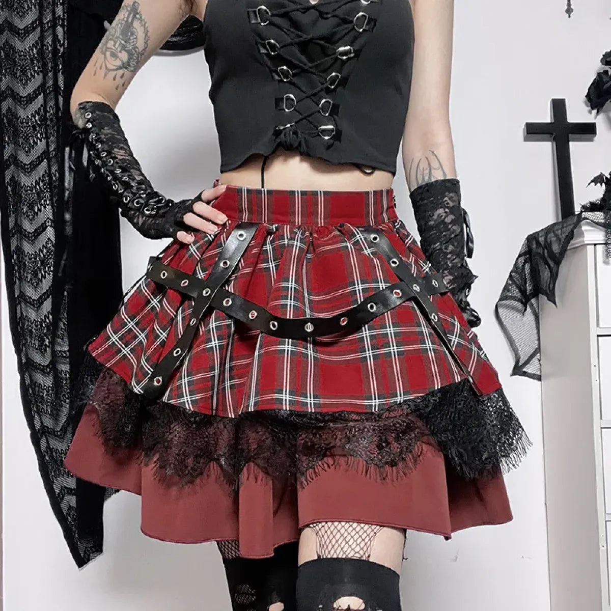 Harajuku Plaid Pleated Skirt - Y2K Mini Cake Skirt from Kawaii Stop