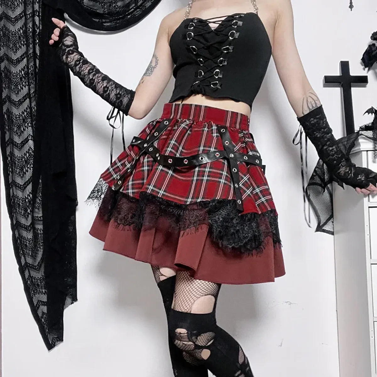 Harajuku Plaid Pleated Skirt - Y2K Mini Cake Skirt from Kawaii Stop