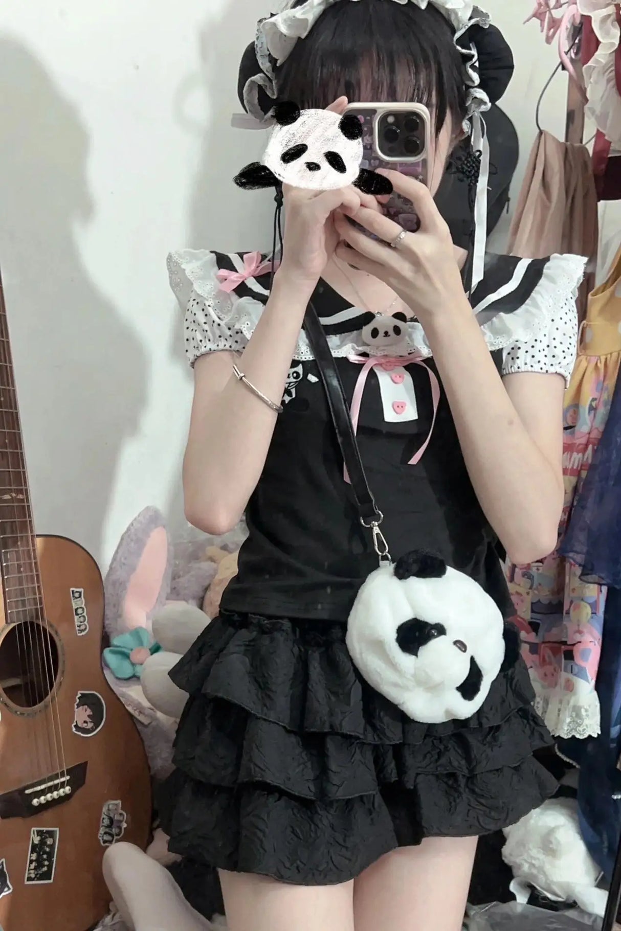 Kawaii Panda Embroidered Sailor Top – Harajuku Y2K Lace Tee From Kawaii Stop