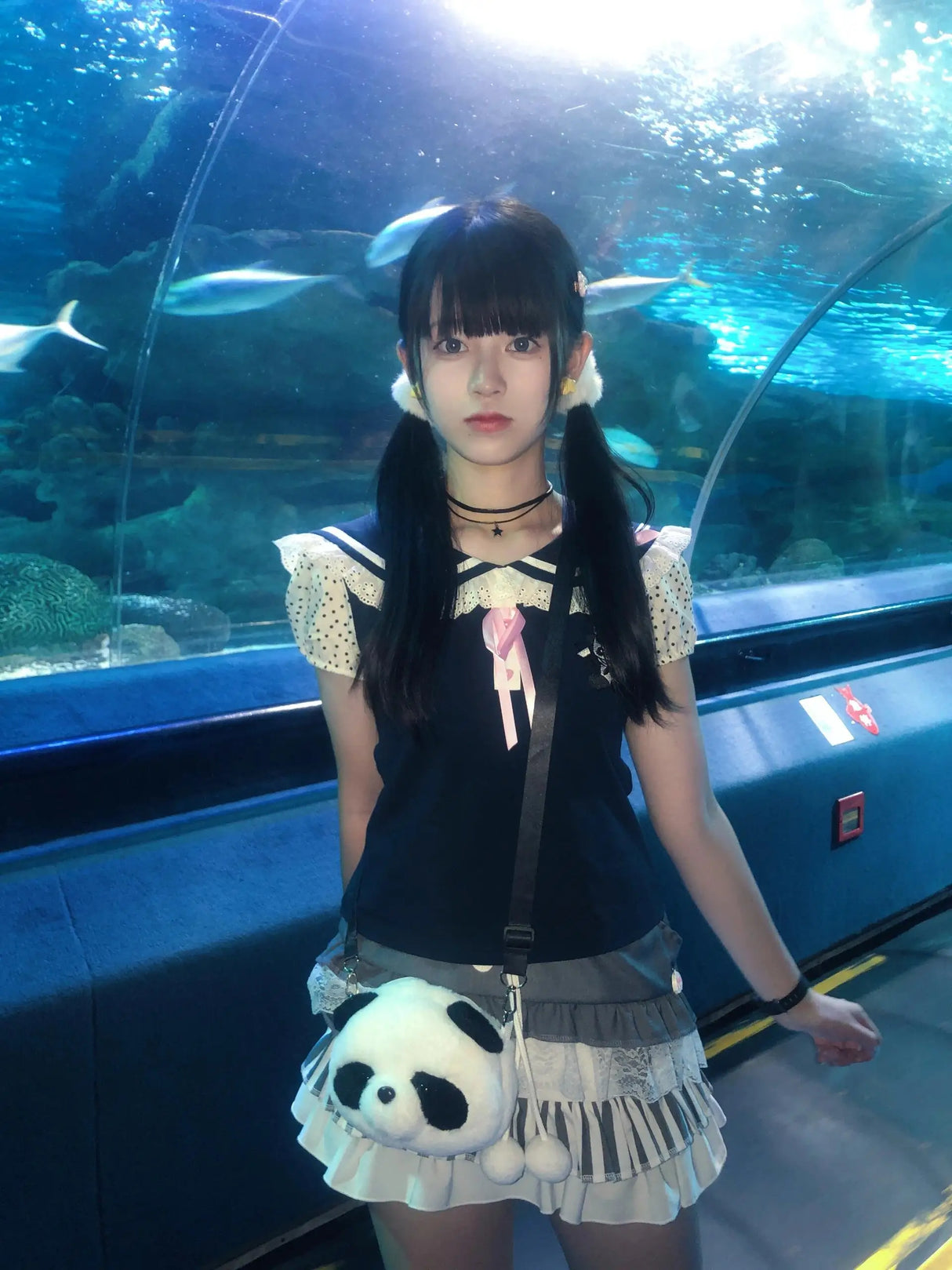 Kawaii Panda Embroidered Sailor Top – Harajuku Y2K Lace Tee From Kawaii Stop