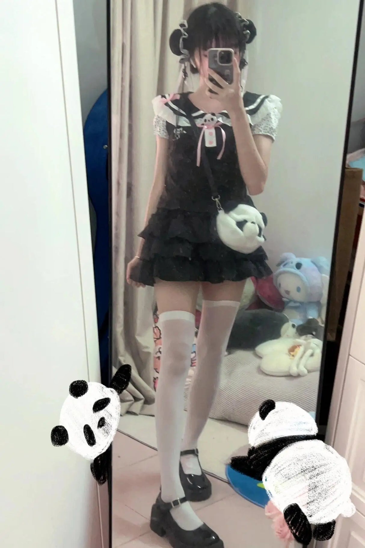 Kawaii Panda Embroidered Sailor Top – Harajuku Y2K Lace Tee From Kawaii Stop