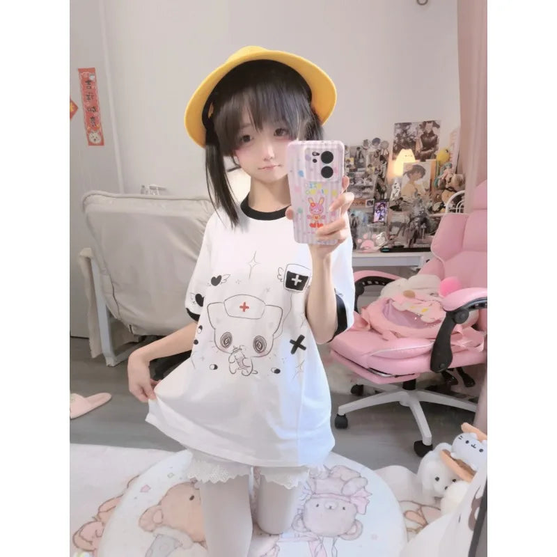 Kawaii Nurse Bear Oversized Tee – Harajuku Y2K Pastel Shirt From Kawaii Stop