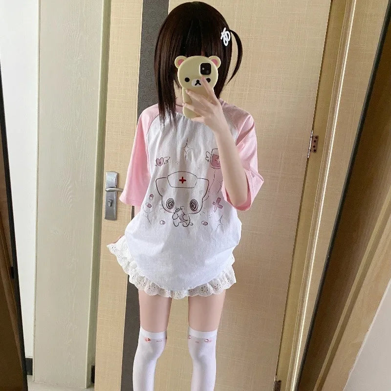 Kawaii Nurse Bear Oversized Tee – Harajuku Y2K Pastel Shirt From Kawaii Stop