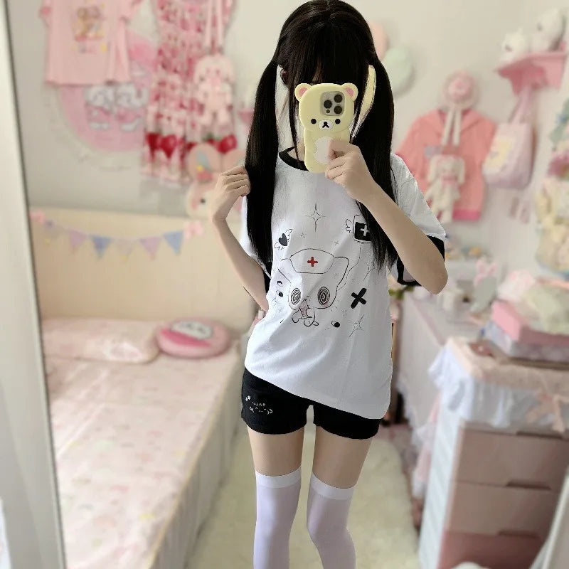 Kawaii Nurse Bear Oversized Tee – Harajuku Y2K Pastel Shirt From Kawaii Stop
