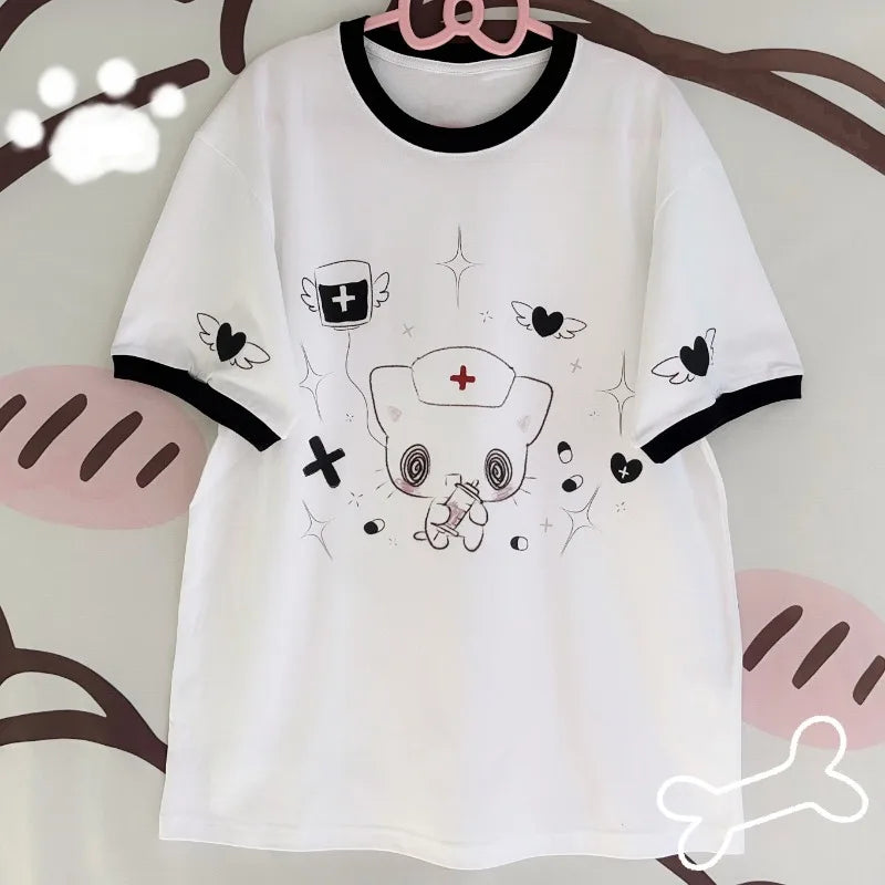 Kawaii Nurse Bear Oversized Tee – Harajuku Y2K Pastel Shirt From Kawaii Stop