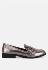 Haruka Metallic Faux Leather Loafers from London Rag International