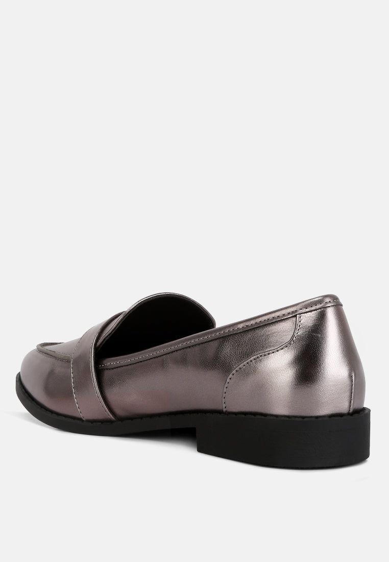 Haruka Metallic Faux Leather Loafers from London Rag International