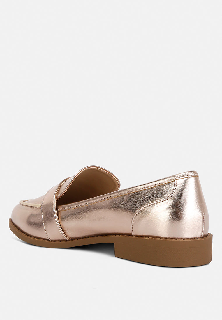 Haruka Metallic Faux Leather Loafers from London Rag International