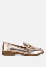 Haruka Metallic Faux Leather Loafers from London Rag International