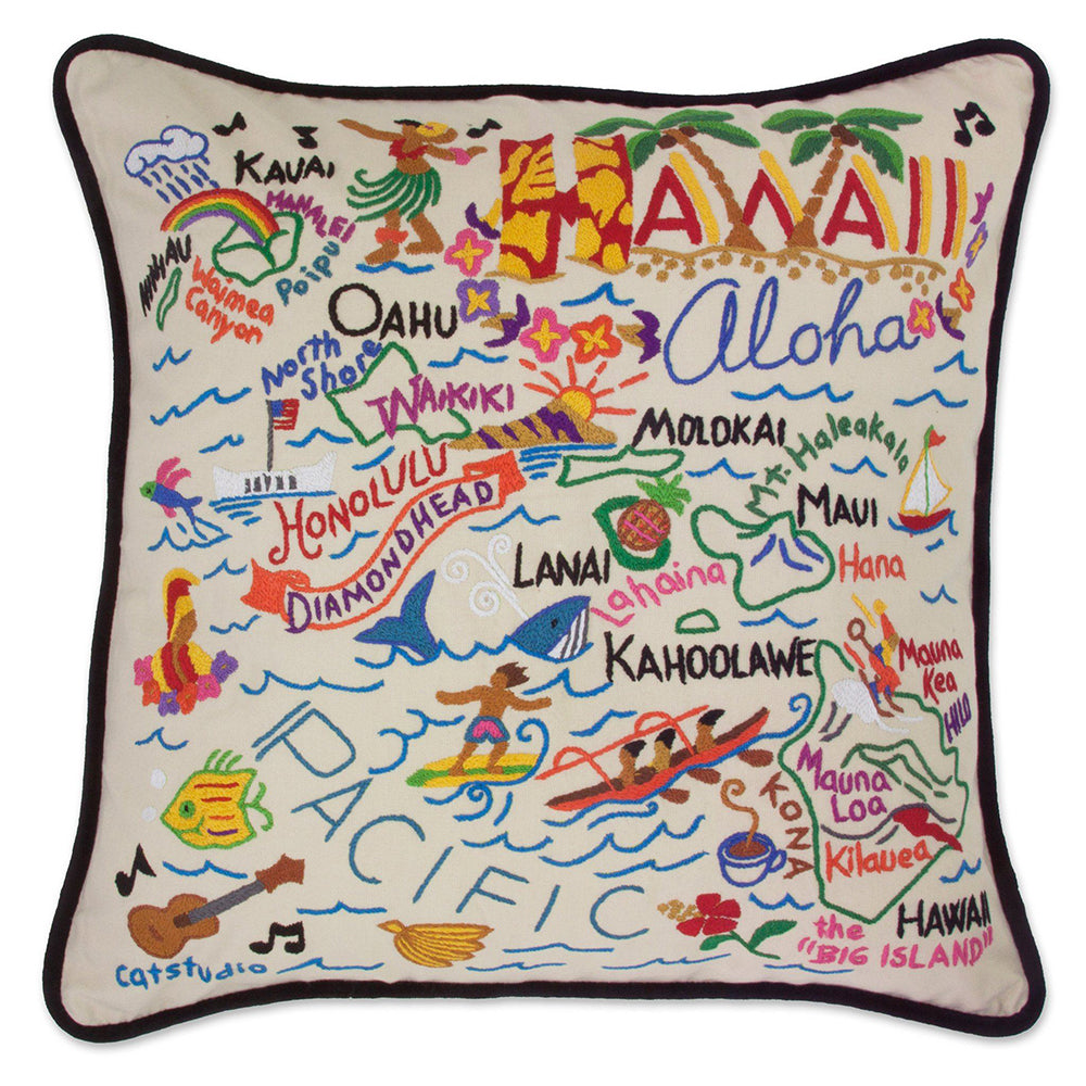 Hawaii Hand-Embroidered Pillow from Quirks!