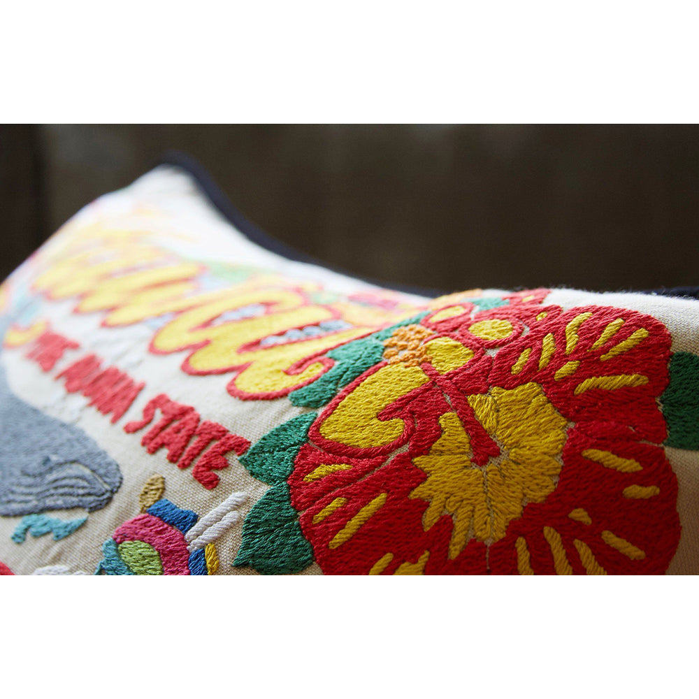 Hawaiian Isles Hand-Embroidered Pillow by Cat Studio from Quirks!