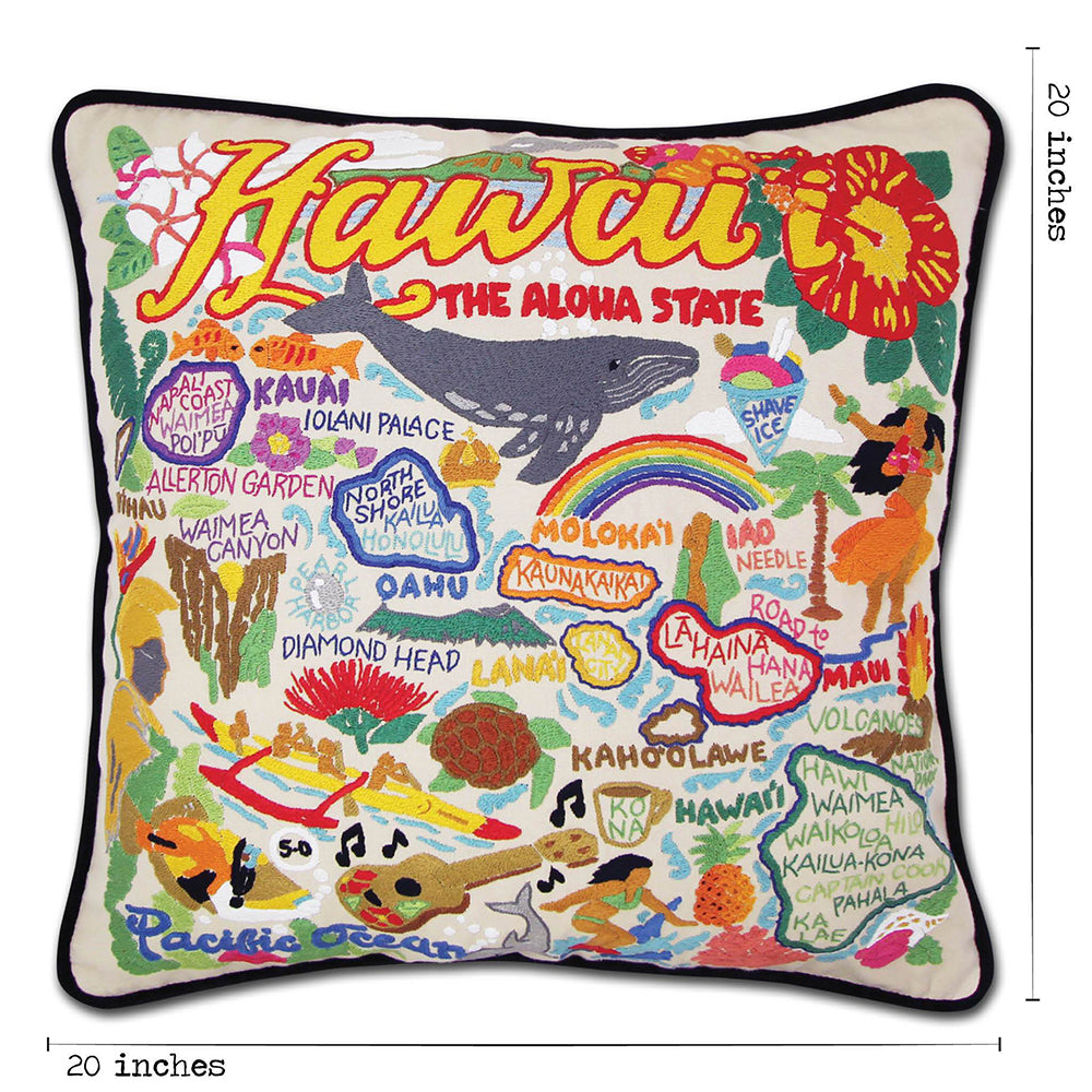 Hawaiian Isles Hand-Embroidered Pillow by Cat Studio from Quirks!