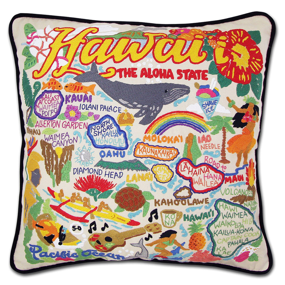 Hawaiian Isles Hand-Embroidered Pillow by Cat Studio from Quirks!