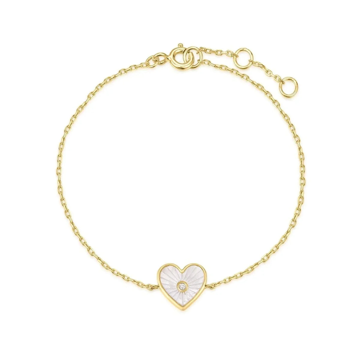 Heart Shaped Mop Pendant With CZ Center Stone Bracelet from eklexic