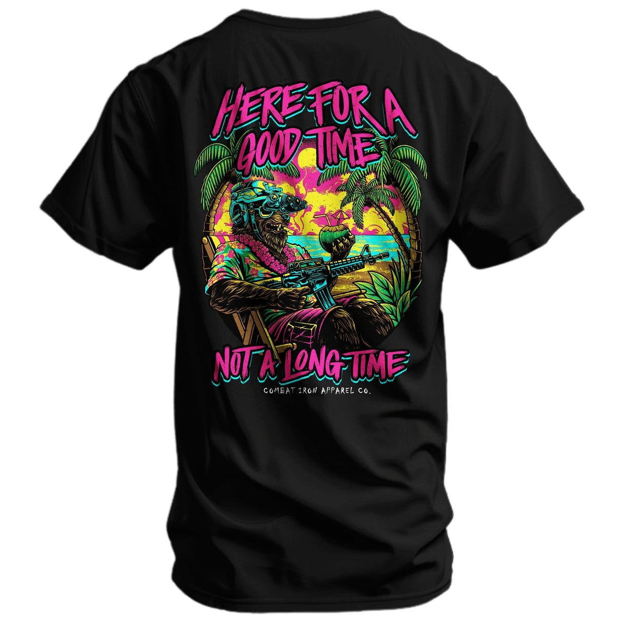 Here For A Good Time. Not A Long Time. Retro Summer Edition Men's T-Shirt From Combat Iron Apparel