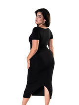 Bodycon Shapewear Midi Slit Dress with Short Sleeves from HeyShape