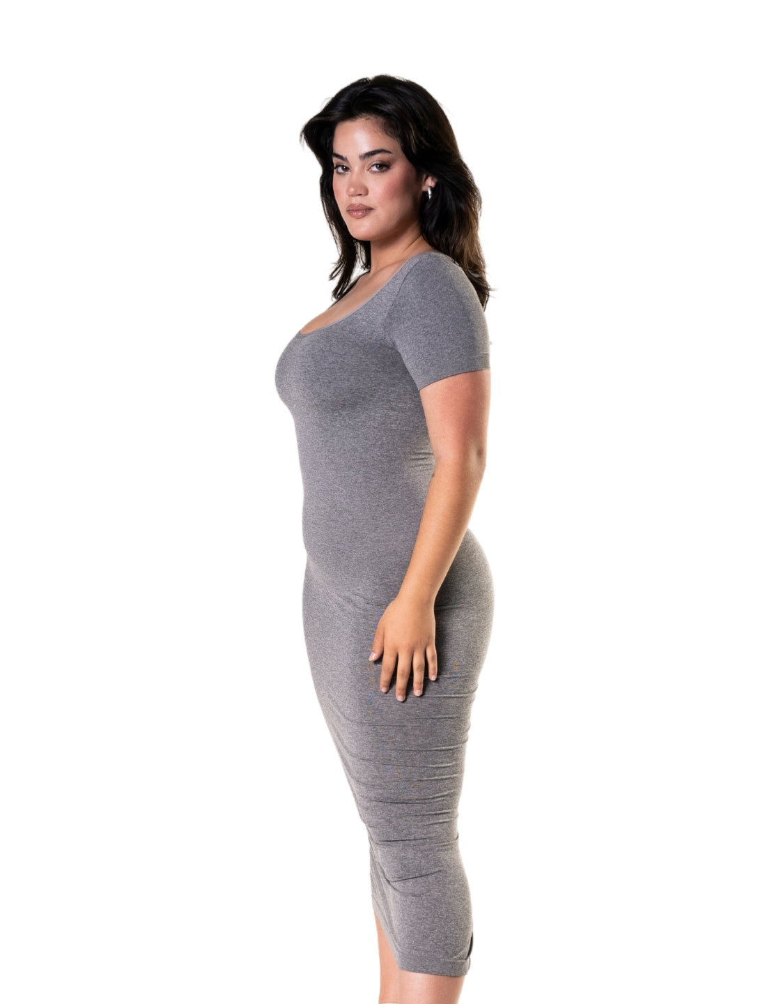 Bodycon Shapewear Midi Slit Dress with Short Sleeves from HeyShape