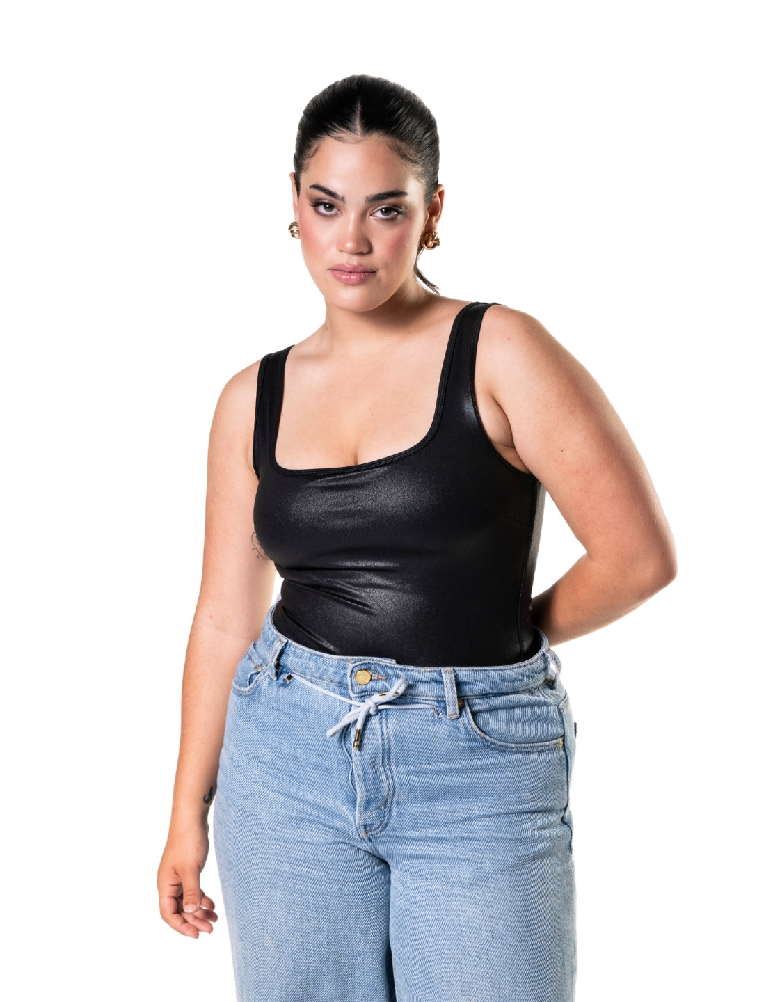 Leather Look Snatched Bodysuit from HeyShape