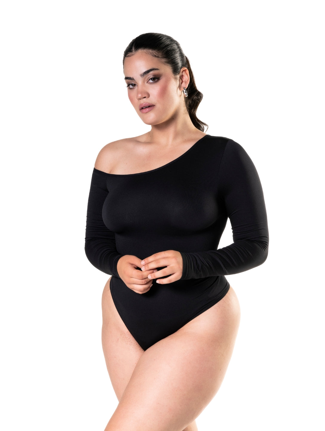 One Shoulder Long Sleeve Thong Bodysuit from HeyShape