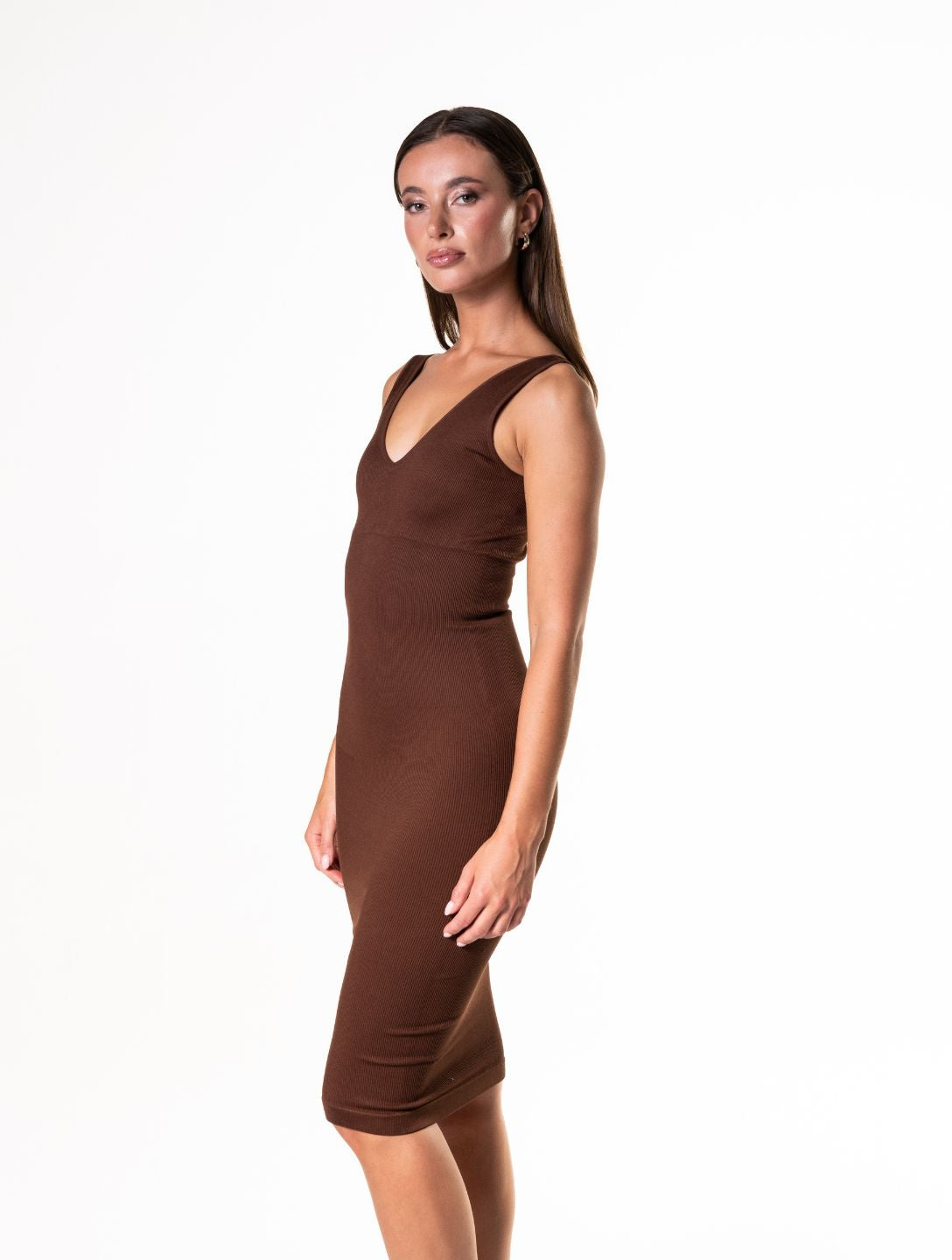 Deep V-Neck Seamless Midi Dress from HeyShape