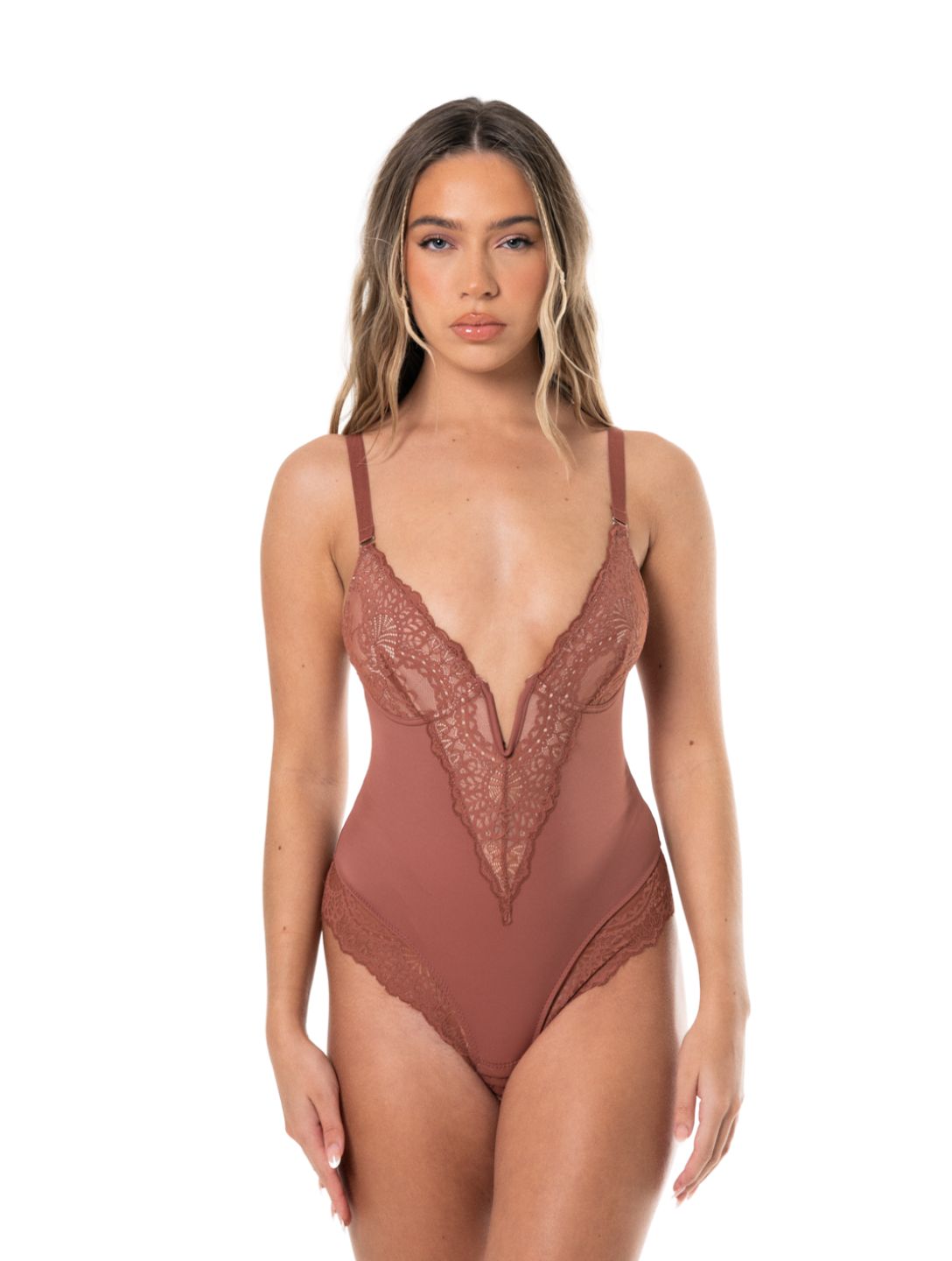 V-Neck Half Laced Bodysuit from HeyShape
