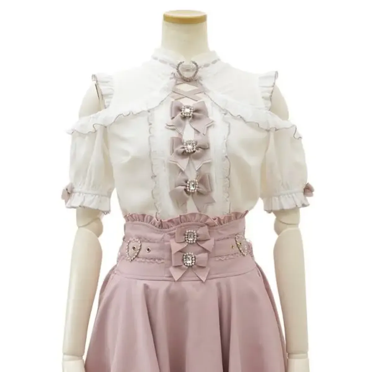 High Waist Lolita Skirt – Lace Trim & Bow Detail from Kawaii Stop