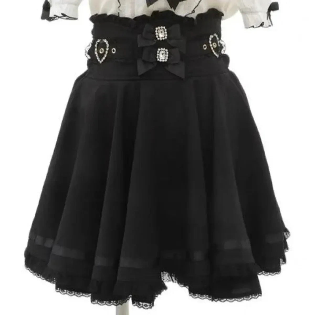 High Waist Lolita Skirt – Lace Trim & Bow Detail from Kawaii Stop