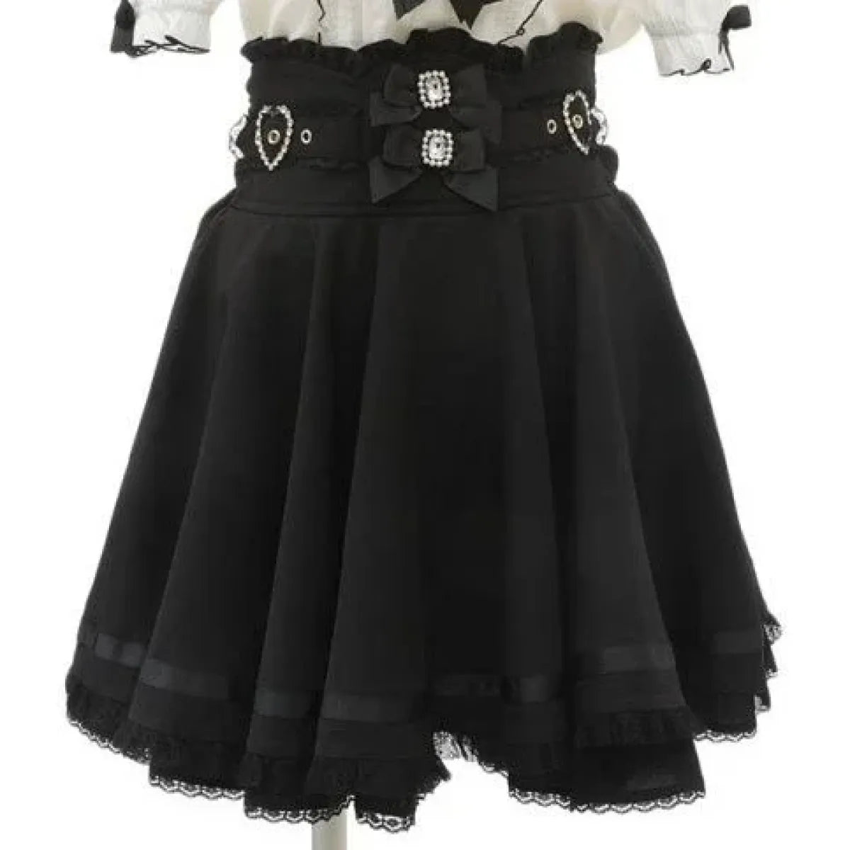 High Waist Lolita Skirt – Lace Trim & Bow Detail from Kawaii Stop