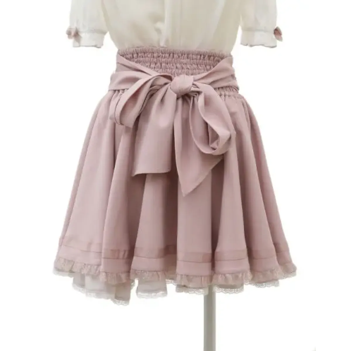 High Waist Lolita Skirt – Lace Trim & Bow Detail from Kawaii Stop