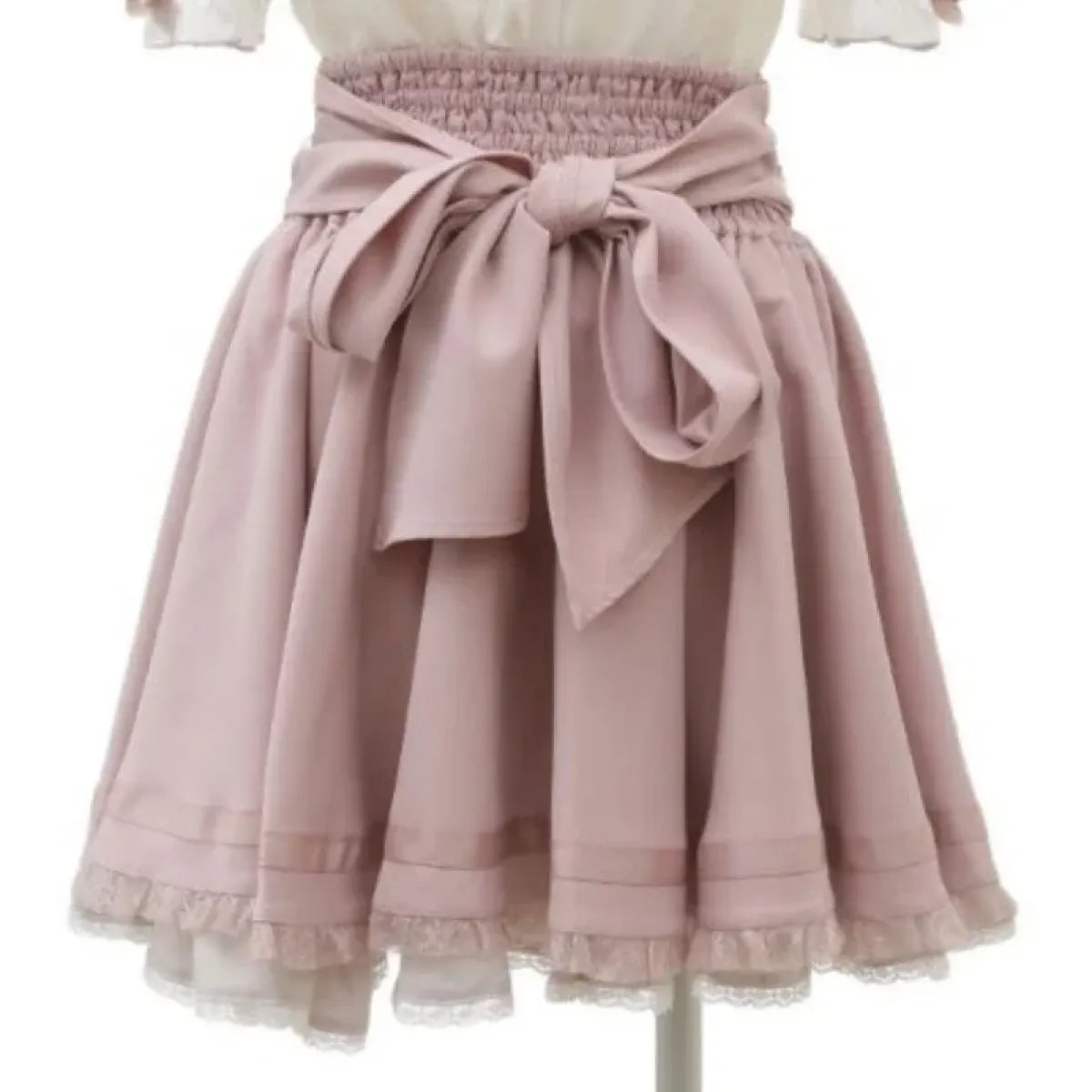 High Waist Lolita Skirt – Lace Trim & Bow Detail from Kawaii Stop