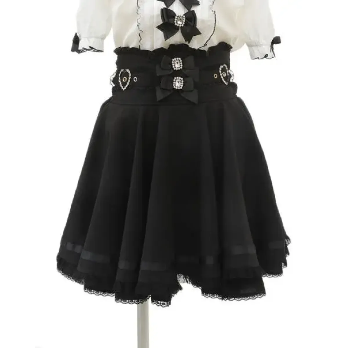 High Waist Lolita Skirt – Lace Trim & Bow Detail from Kawaii Stop