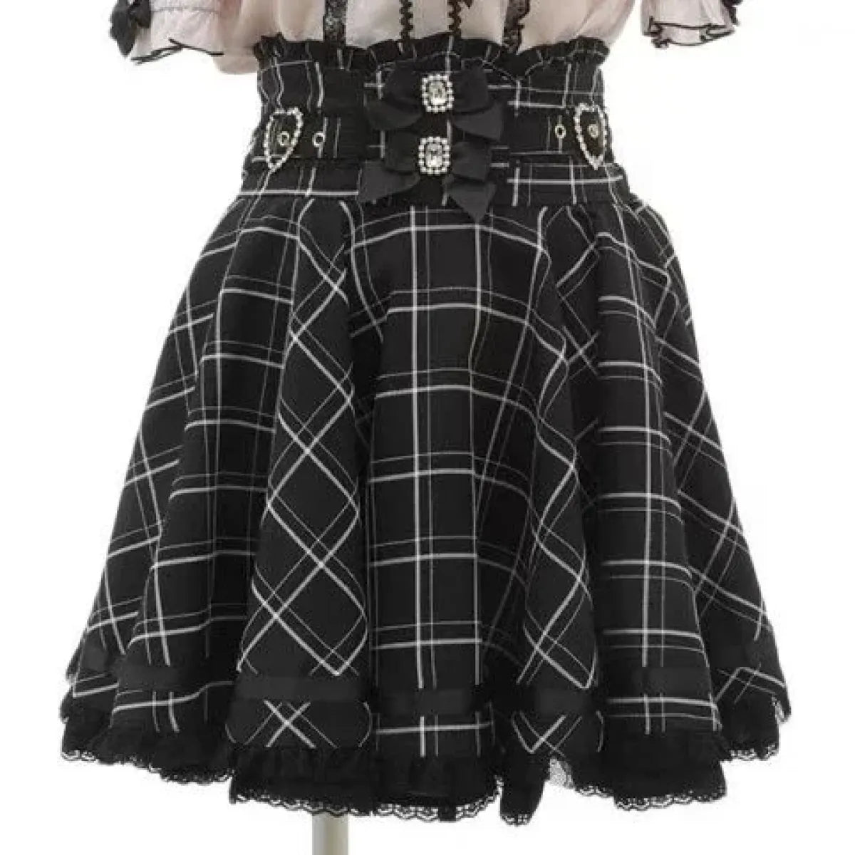 High Waist Lolita Skirt – Lace Trim & Bow Detail from Kawaii Stop