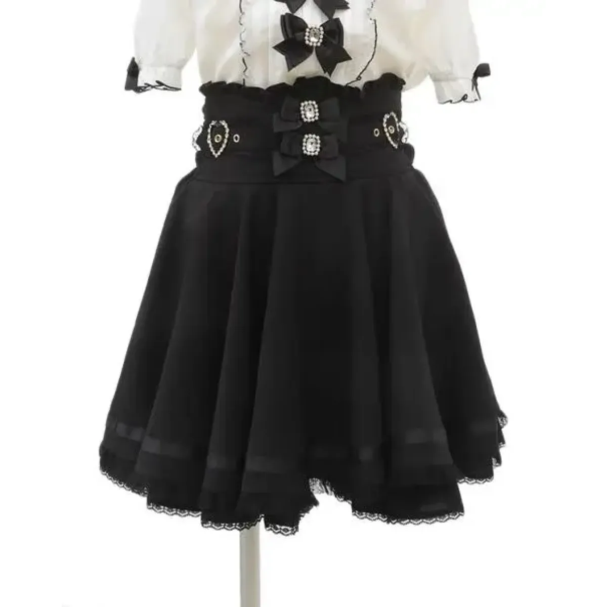 High Waist Lolita Skirt – Lace Trim & Bow Detail from Kawaii Stop