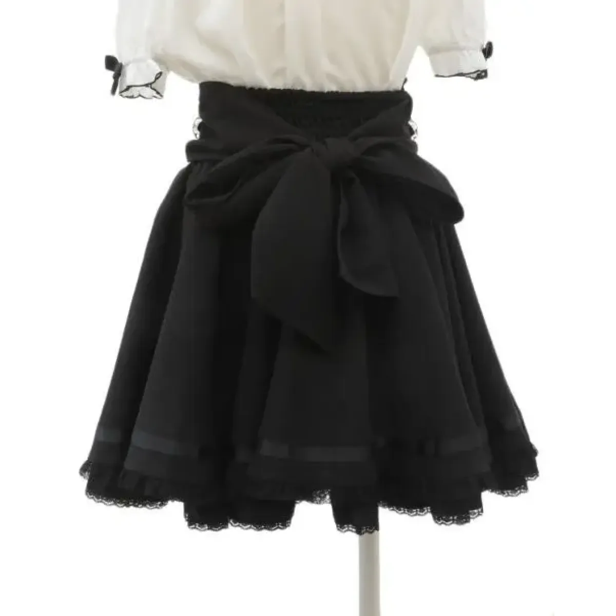 High Waist Lolita Skirt – Lace Trim & Bow Detail from Kawaii Stop