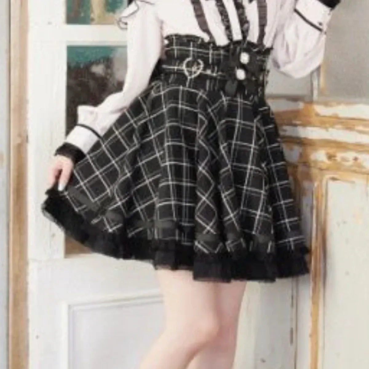 High Waist Lolita Skirt – Lace Trim & Bow Detail from Kawaii Stop