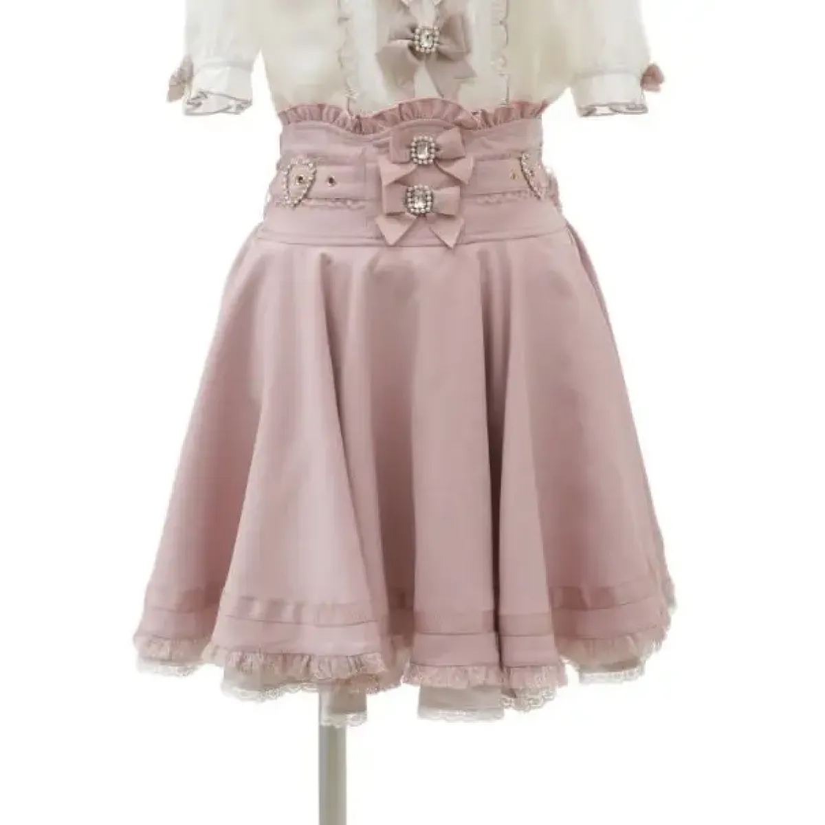 High Waist Lolita Skirt – Lace Trim & Bow Detail from Kawaii Stop