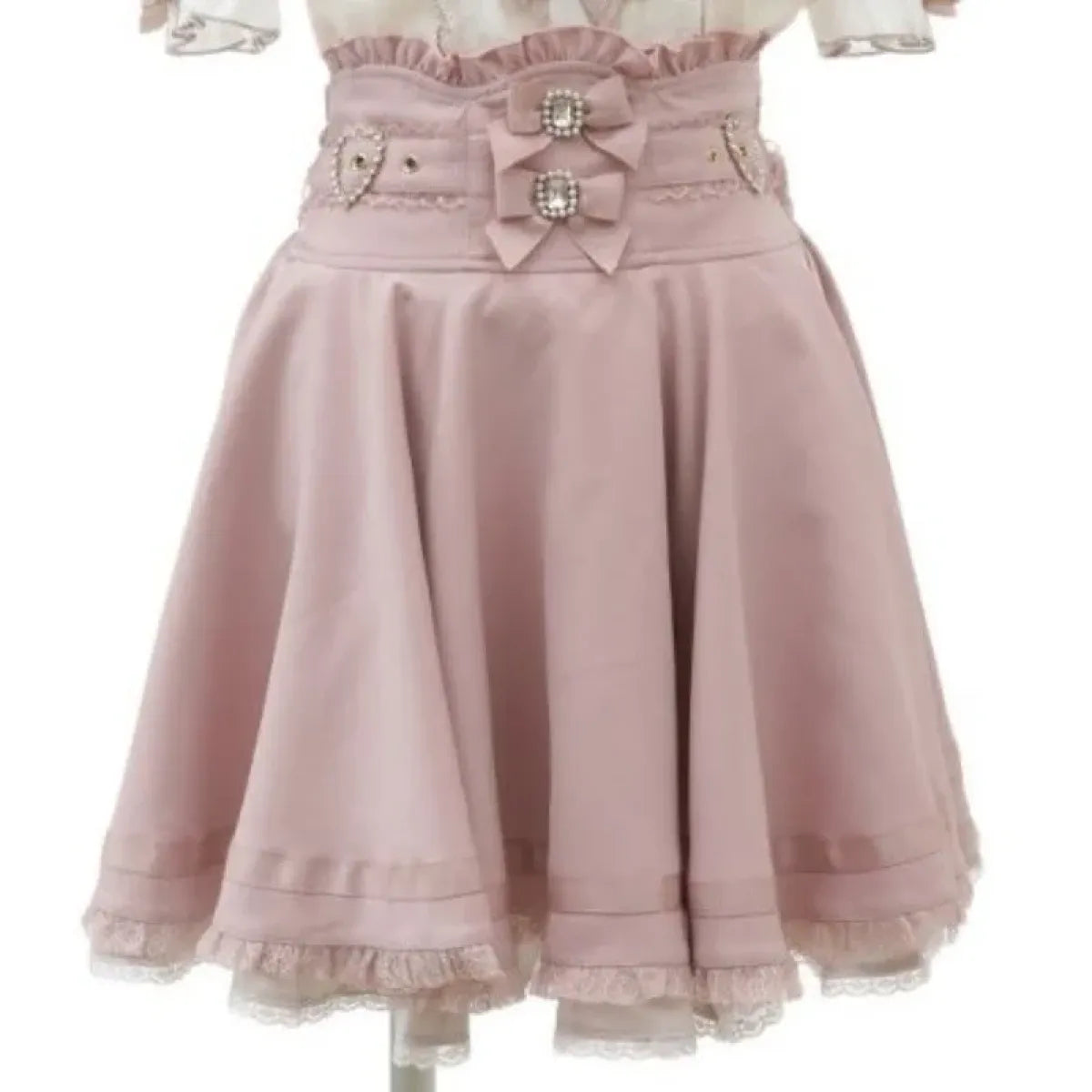 High Waist Lolita Skirt – Lace Trim & Bow Detail from Kawaii Stop