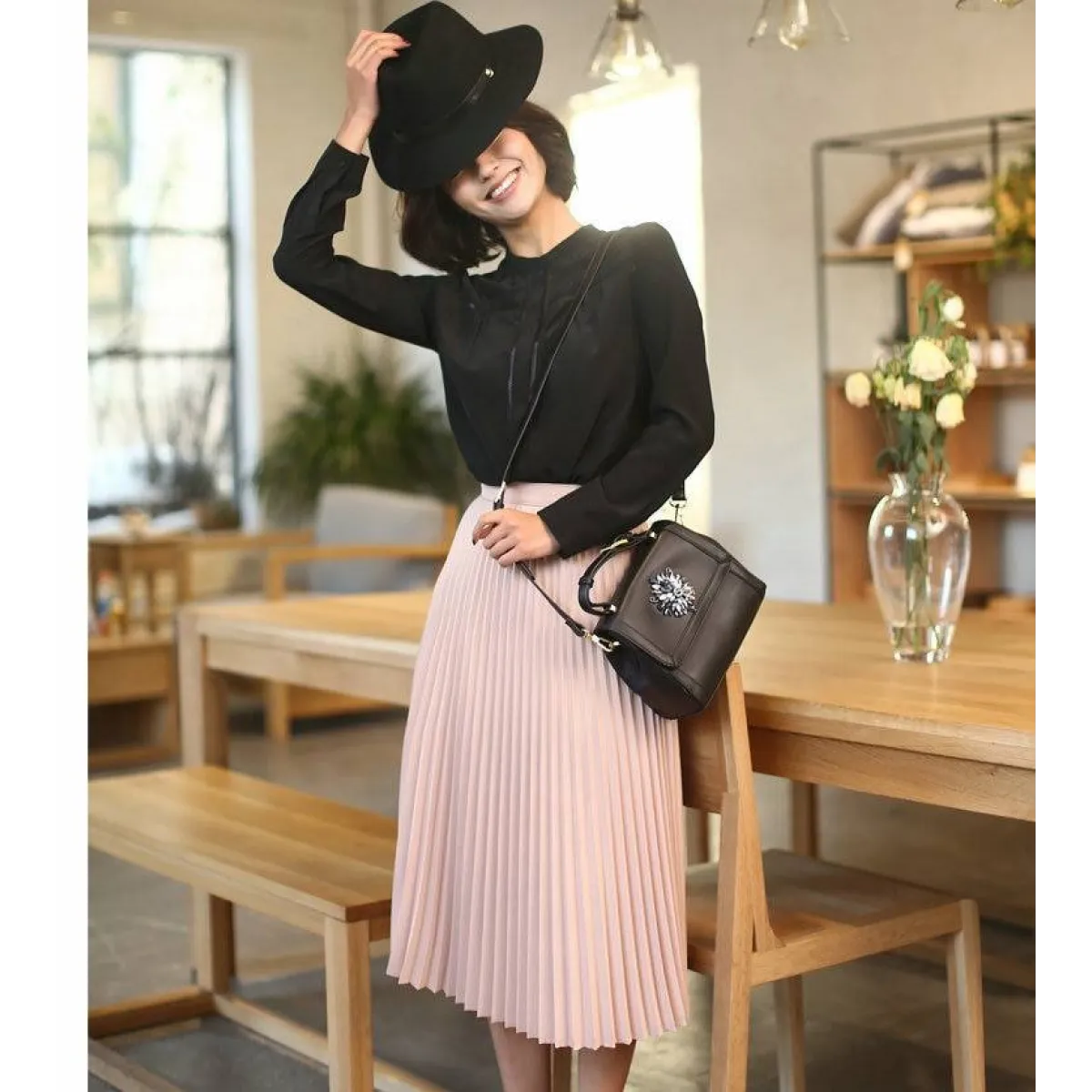 High Waist Pleated Length Elastic Skirt from Kawaii Stop