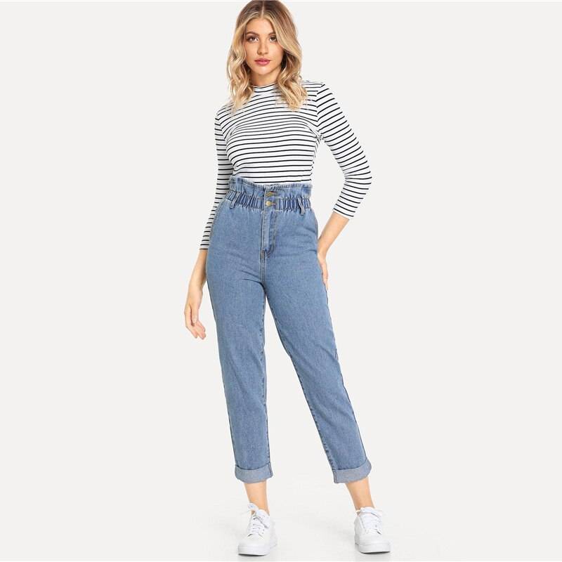 Women's High Waist Rolled Jeans From Kawaii Stop