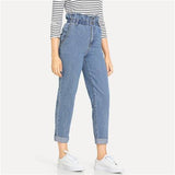 Women's High Waist Rolled Jeans From Kawaii Stop