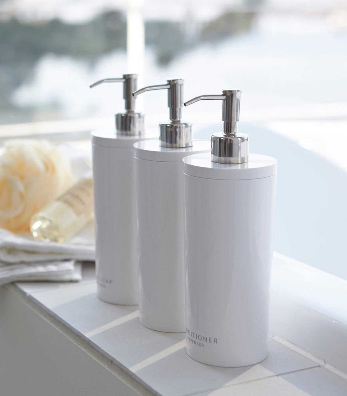 Round Dispenser Bundle - Shampoo, Conditioner, and Body Soap from Yamazaki Home