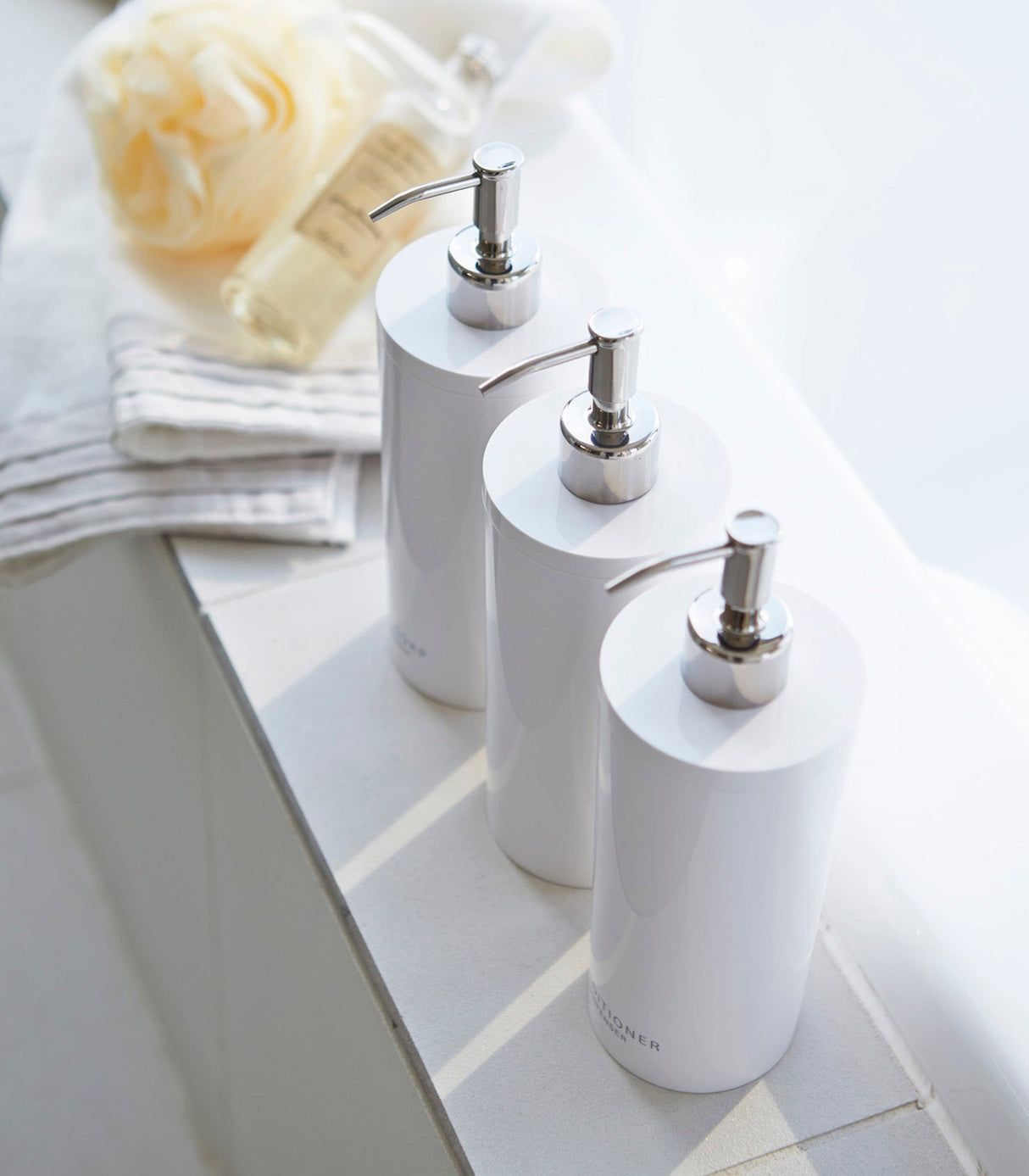 Round Dispenser Bundle - Shampoo, Conditioner, and Body Soap from Yamazaki Home